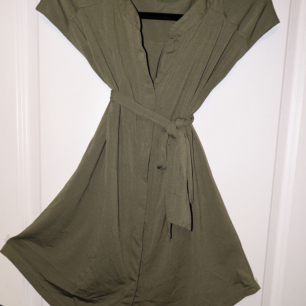 Olive Green Maternity Top, Cap Sleeve, Removable Belt, Hidden Snap Closure